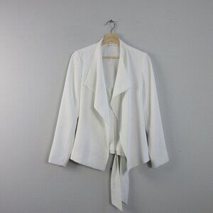 Club Monaco Tie Waist Blazer Women S White Open Front Ribbed Jacket Texture 442